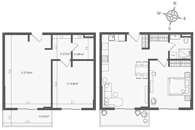 Квартира с 1 спальней в Баре, 57 м² 4