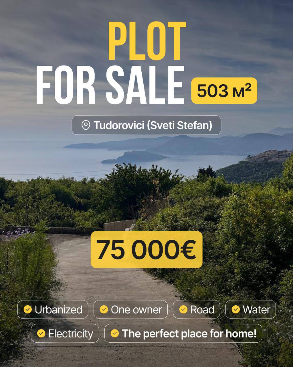 Участок в Свети-Стефане, 503 м²