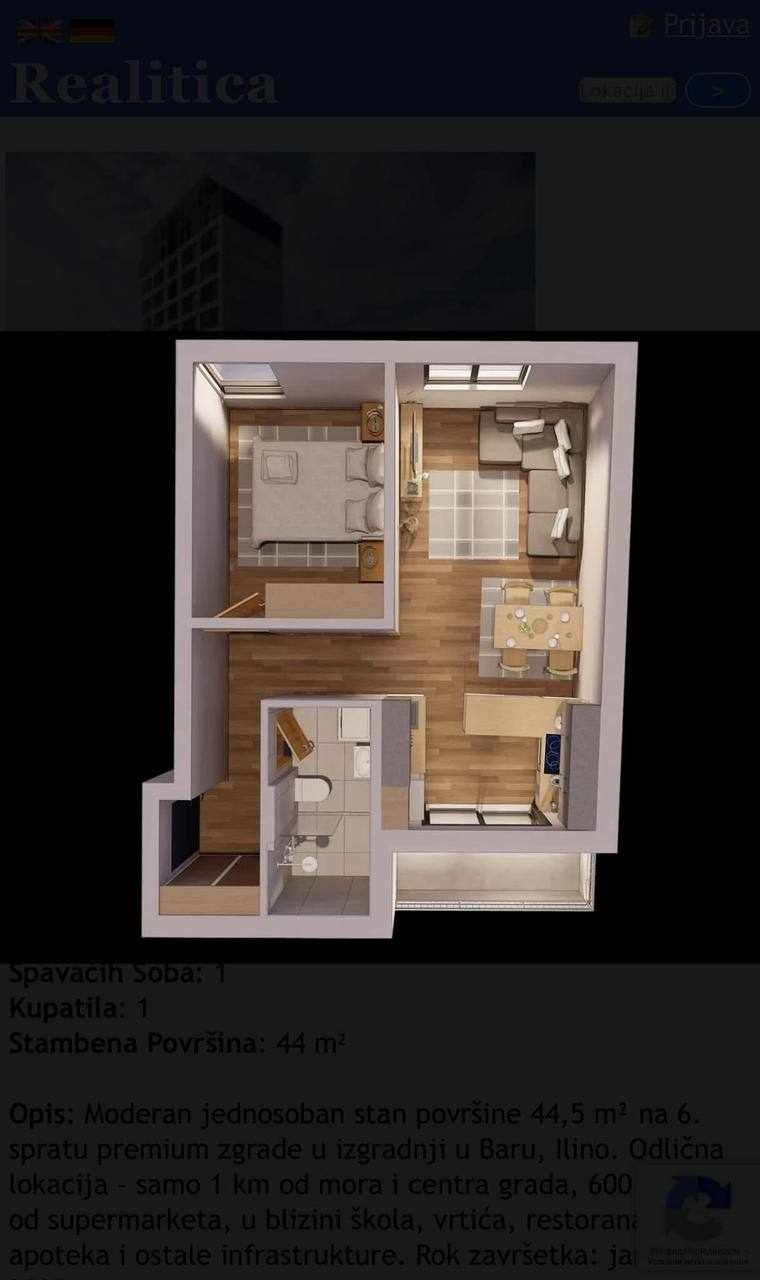 Квартира с 1 спальней в Баре, 44 м² 2