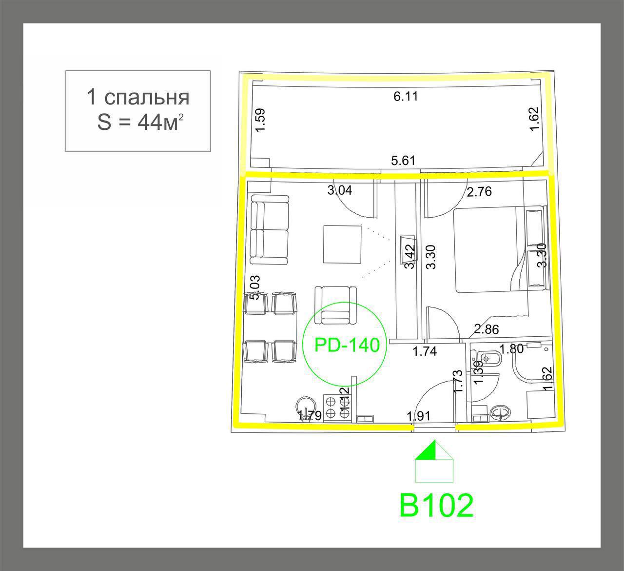 Квартира с 1 спальней в Будве, 44 м² thumbnail 8