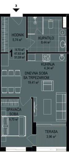 Квартира с 1 спальней в Бечичи, 52 м² thumbnail 8