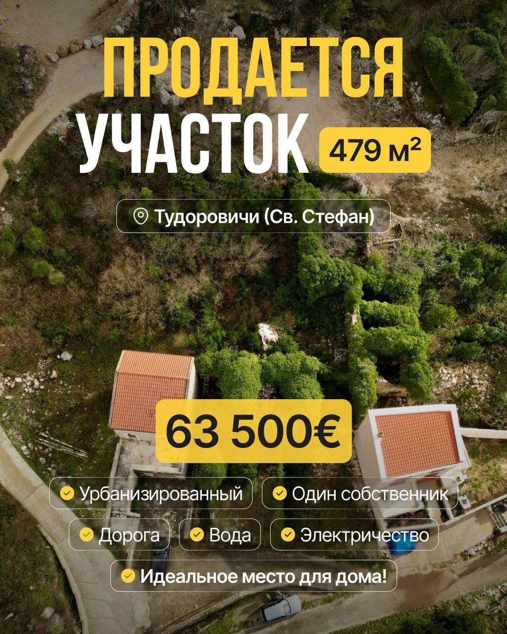 Участок в Свети-Стефане, 479 м²