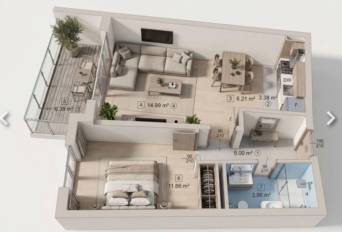 Квартира с 1 спальней в Бечичи, 51.2 м² 8