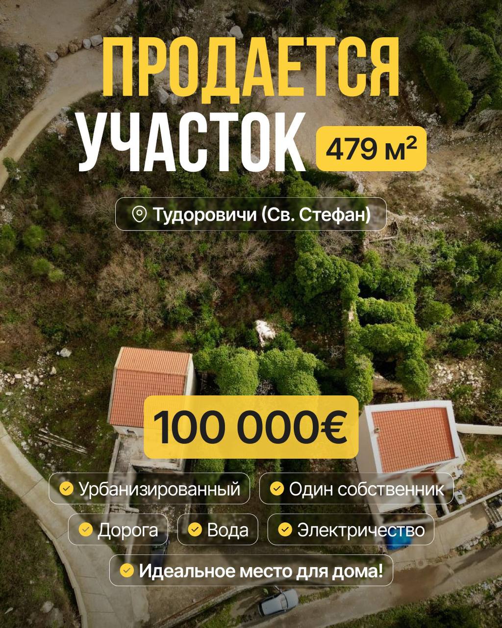 Участок в Свети-Стефане, 479 м²