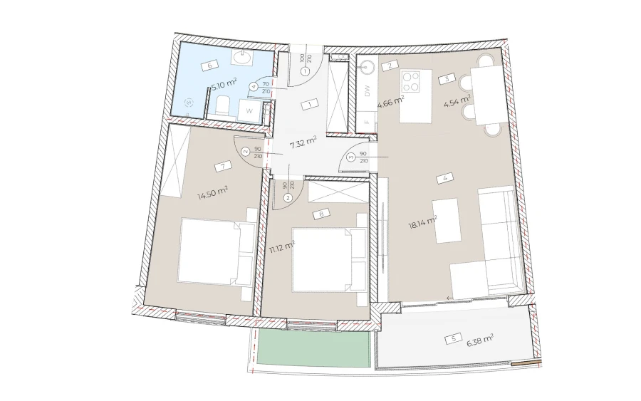 Квартира с 2 спальнями в Бечичи, 71.21 м²