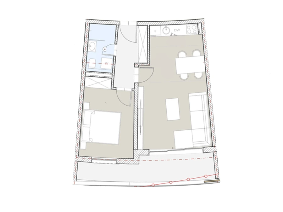Квартира с 1 спальней в Бечичи, 54.47 м²