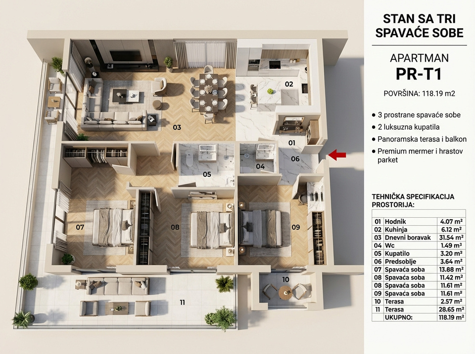 Квартира с 3 спальнями в Дубовице, 118.19 м² 2